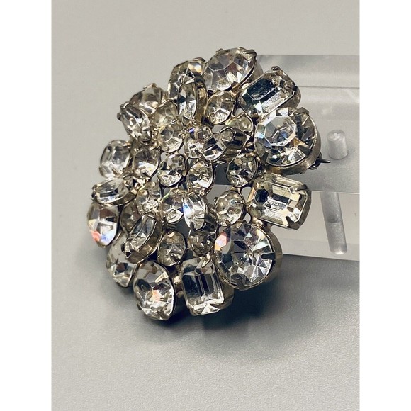 Vintage Faceted Clear Rhinestone Prong Set Brooch Estate Unsigned Brilliant NH - Picture 9 of 12